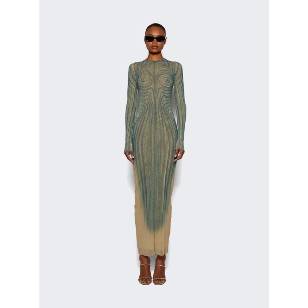 Jean Paul Gaultier Long Spiral Dress Ecru And Aqua - NWT - Picture 2 of 5